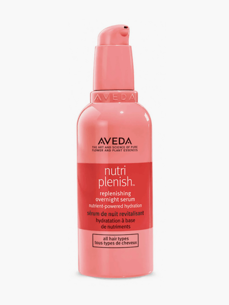 Replenishing Overnight Serum in branded pink bottle with serum pump on light gray background
